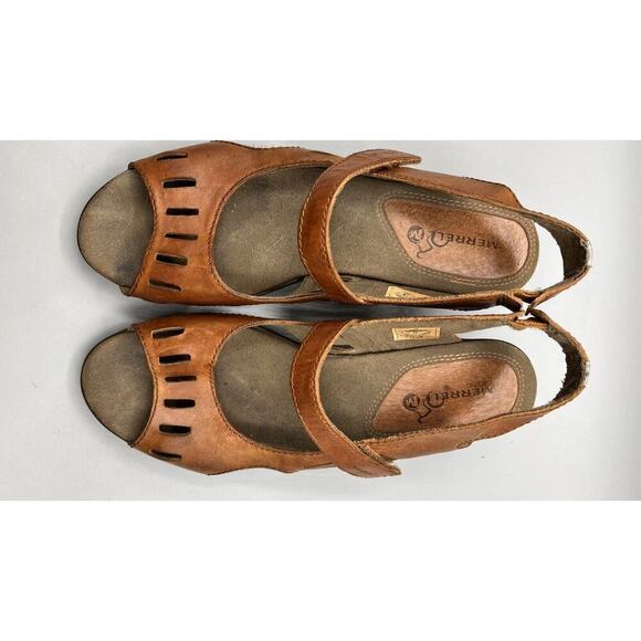Merrell Evera Chase Tan Leather 3'' Heel Slingback Cycling Sandal J58052 Size 9 - Picture 9 of 14